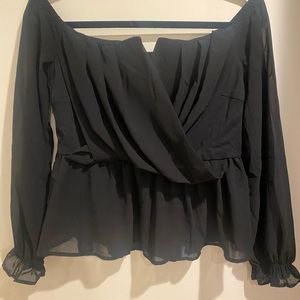 YOINS Black Long Sleeve Off the Shoulder Top